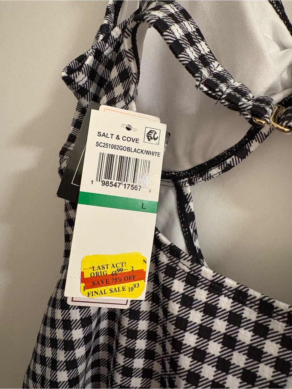 Women’s Black & White Gingham Tie-Front One-Piece Swimsuit - Picture 8 of 8